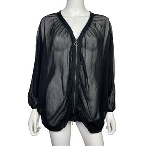 FUZZI JPG Womens S (fits big) Black Mesh Flowy Stretch Relaxed Zip Up Jacket EUC